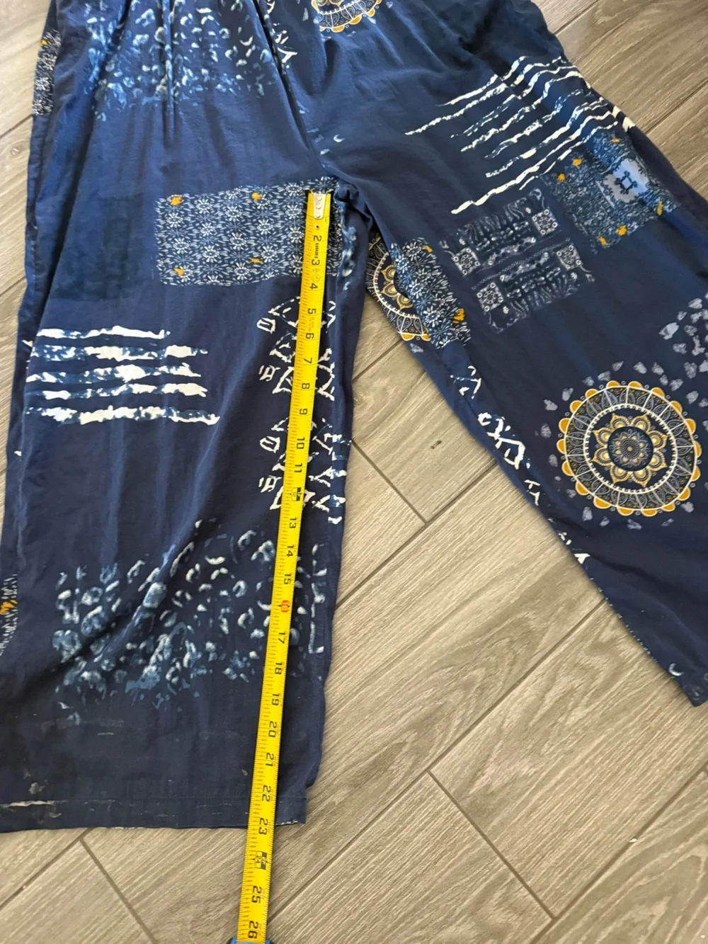 Small shop|Navy Boho Patchwork print Wide-Leg sleeveless Jumpsuit,overall style• - Picture 11 of 13